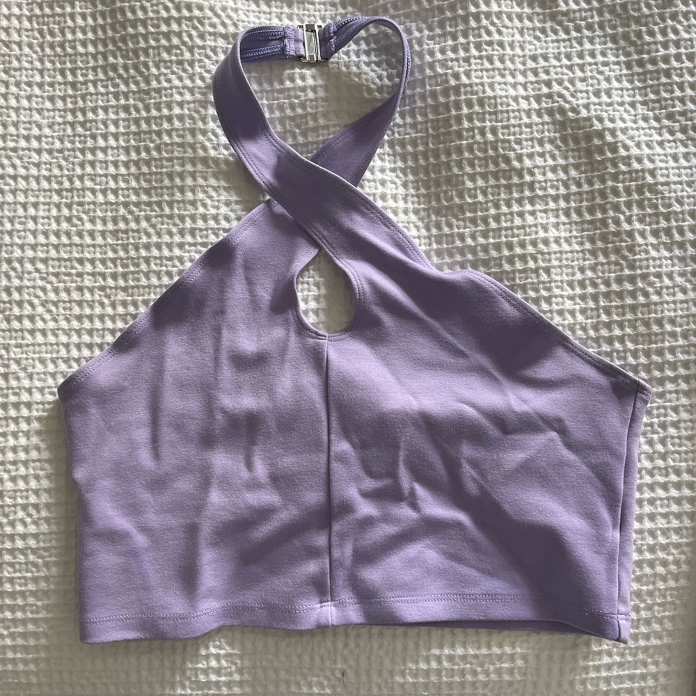 Purple Halter Neck Crop Tank with Keyhole Detail, M